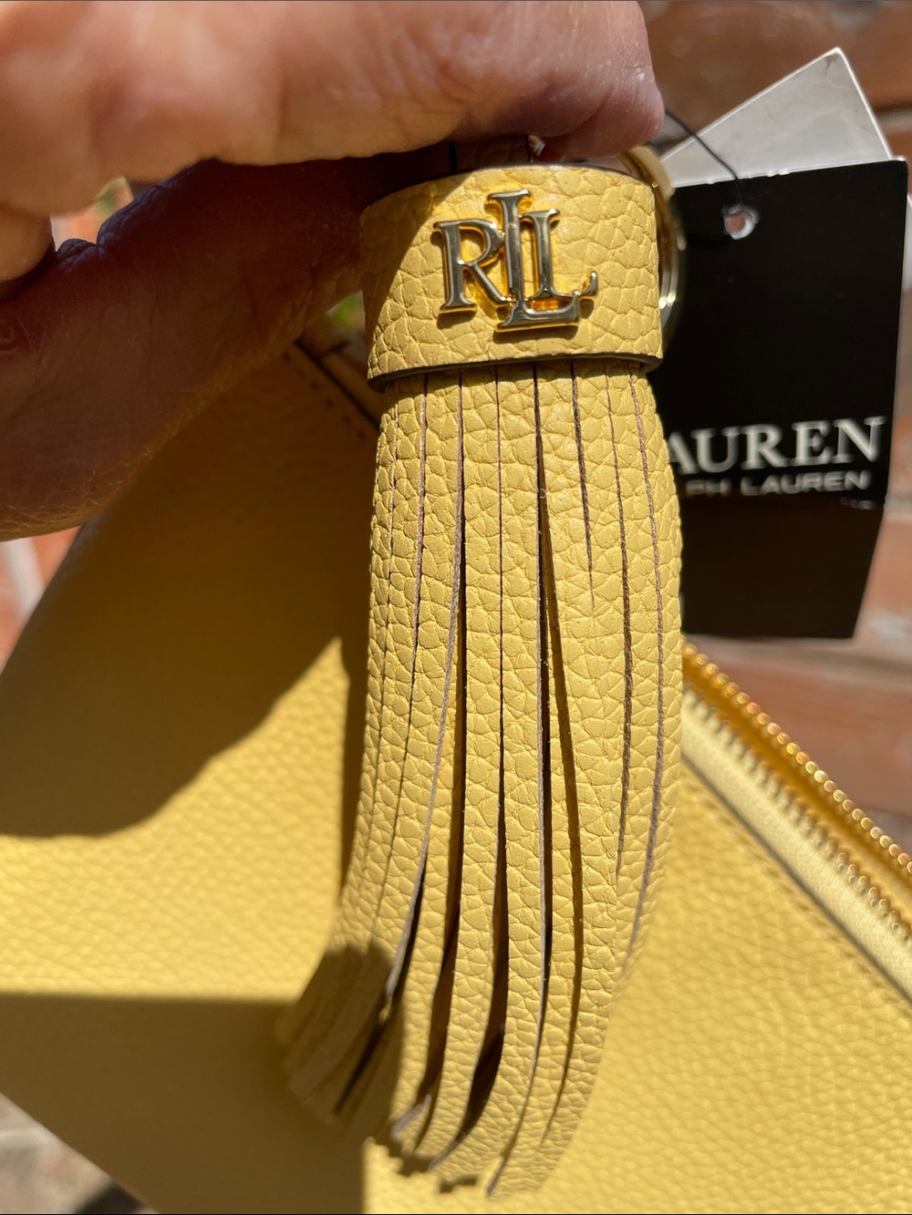 Ralph Lauren Yellow Pebbled Leather Wristlet Clutch with Tassel